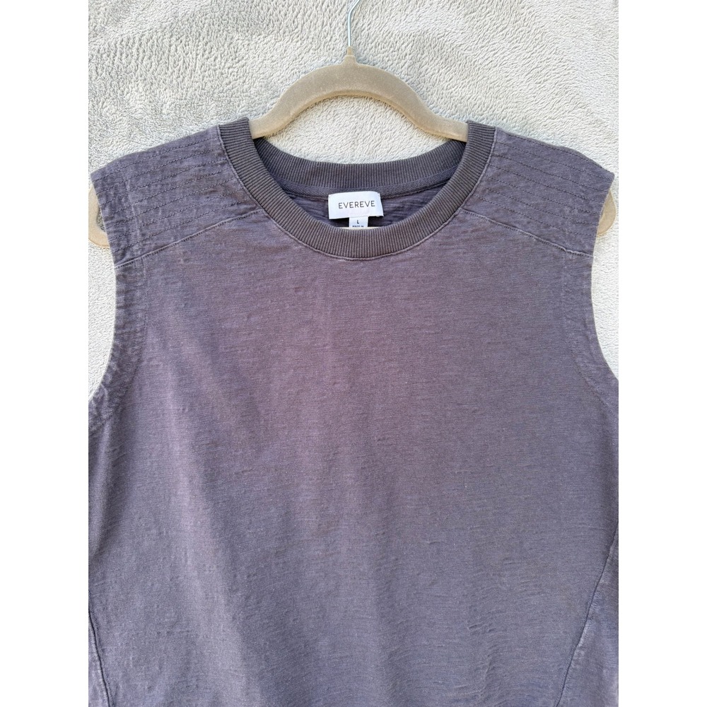 Evereve Womens Muscle Tank Top L Gray Slub Knit Minimalist Edgy Workout Lounge - Picture 2 of 6